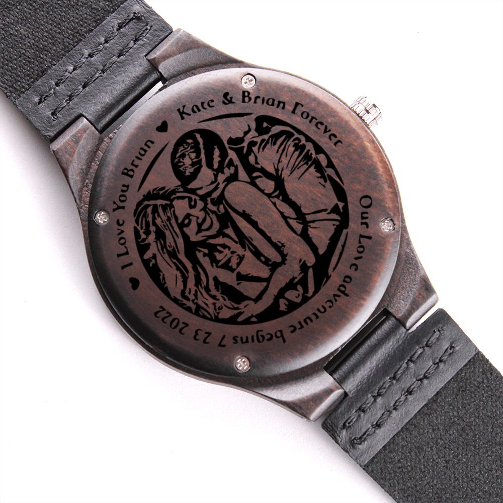 Custom Engraved Watch Gifts for couple, customizable message for Wedding, Anniversary. Date and Names