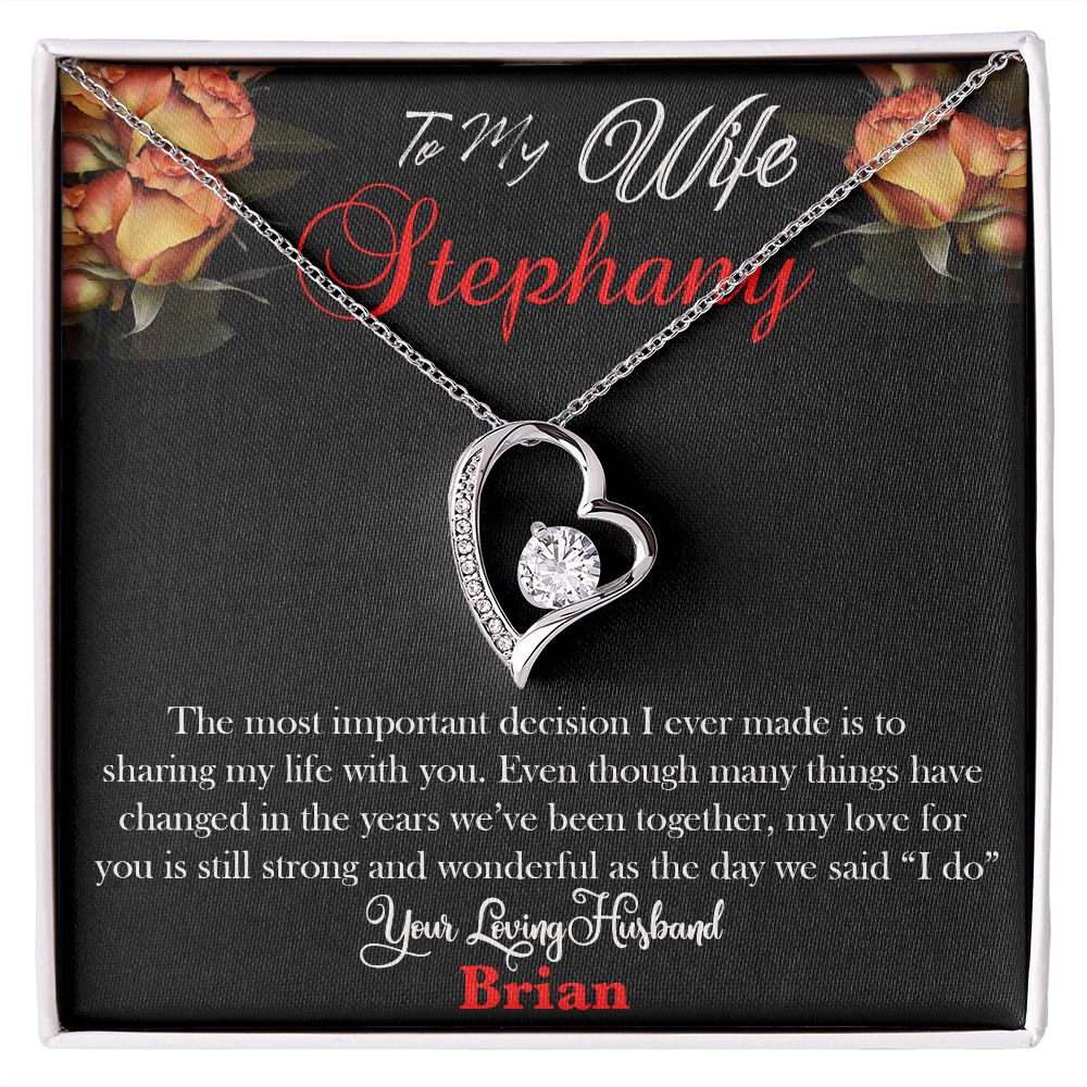 Customizable message card personalized necklace gifts for her wife soulmate, Forever Love Heart Necklace. Custom Gift for wife from husband